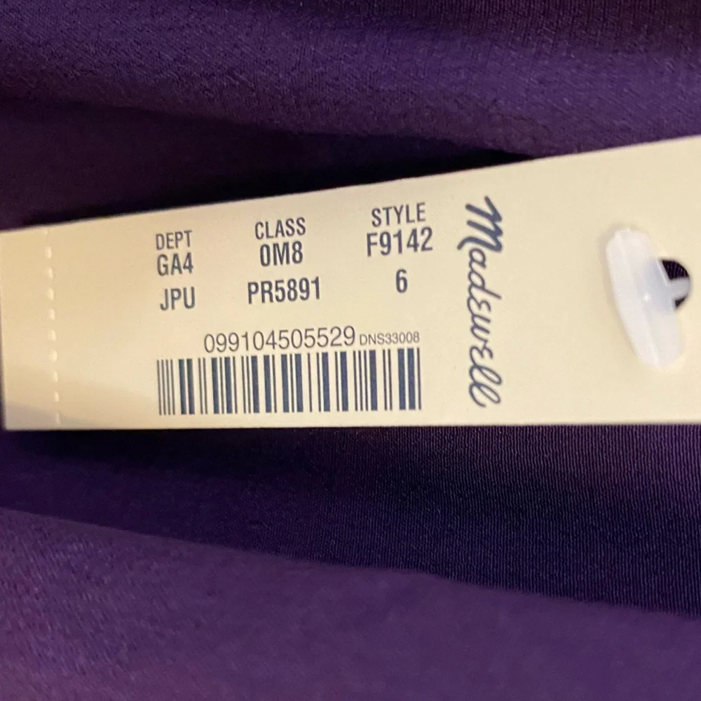 Madewell 100% Silk Deep Purple Cold Shoulder Dress w/ Tie Detail. Size 6 NWT - Picture 7 of 8